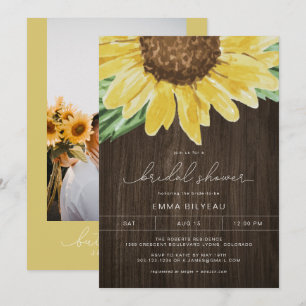 EMMA Rustic Wood Sunflower Floral Bridal Shower Invitation