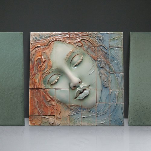 EMMA Sage Abstract Square Collection Faux Relief Ceramic Tile