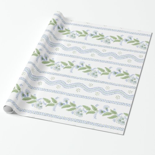 Emma Stripe Cornflower Blue and Green Wrapping Paper
