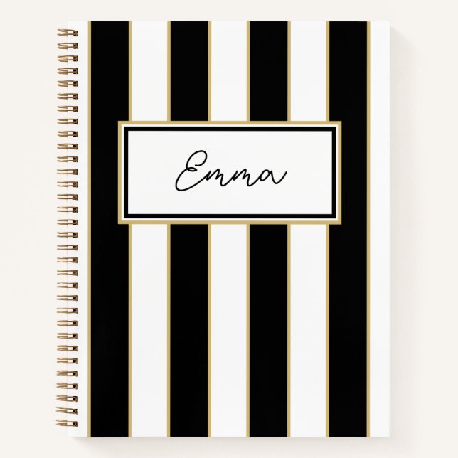 Emma Stripe Notebook in Black and White (Front)