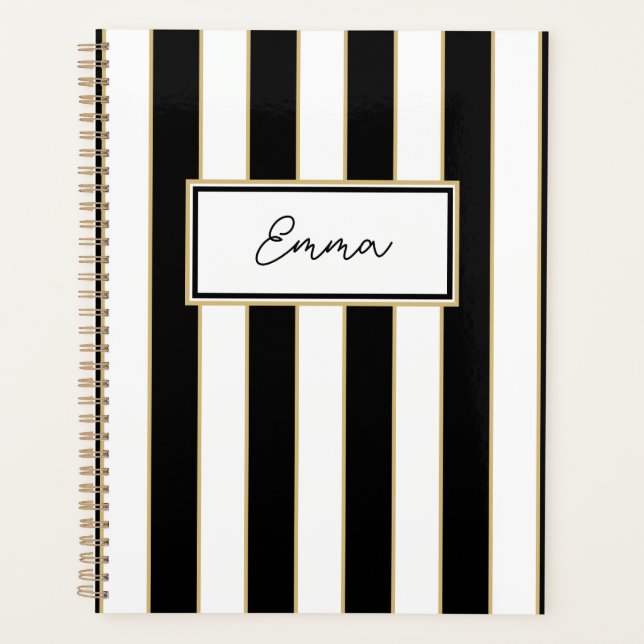Emma Stripe Weekly Planner in Black and White (Front)