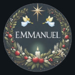Emmanuel Christmas angels Classic Round Sticker<br><div class="desc">.</div>