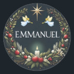 Emmanuel Christmas angels Classic Round Sticker<br><div class="desc">.</div>