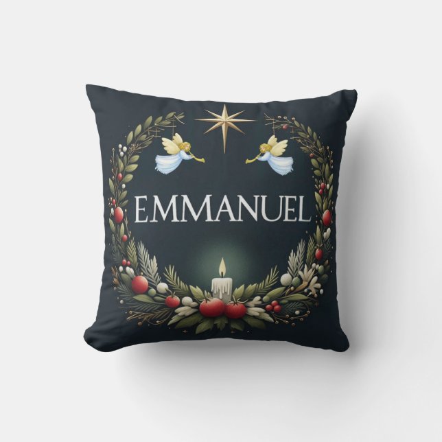 Emmanuel Christmas angels Throw Pillow (Front)