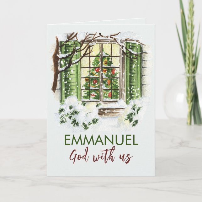 Emmanuel God With Us Christmas Bible Verse Holiday Card (Front)