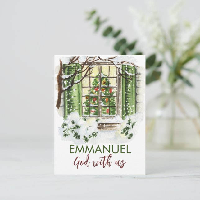 Emmanuel God With Us Christmas Bible Verse  Holiday Postcard (Standing Front)
