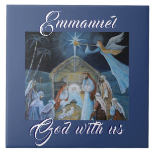 Emmanuel God with Us, Christmas Nativity Ceramic Tile