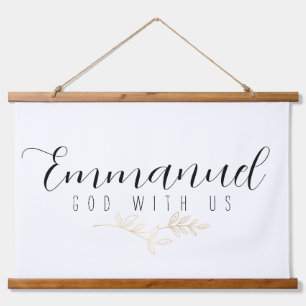 Emmanuel God With Us Gold Leaves Wood Hanging Tapestry