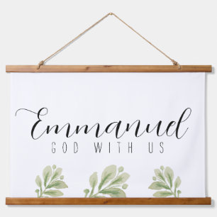 Emmanuel God With Us Watercolor Leaves Scroll Hanging Tapestry