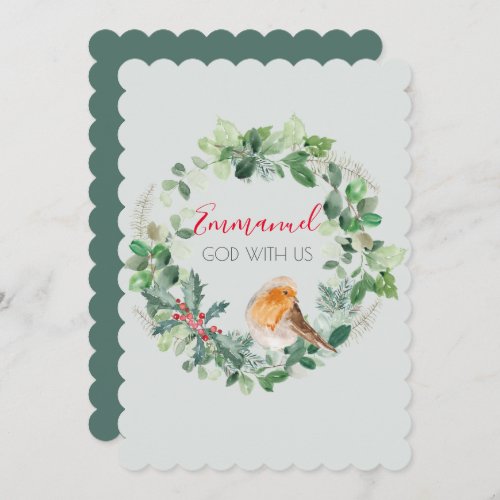 Emmanuel God with Us Watercolour Wreath Christmas  Holiday Card