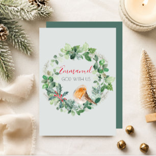 Emmanuel God with Us Watercolour Wreath Christmas Holiday Card