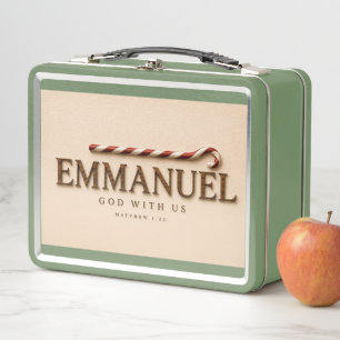 EMMANUEL Matthew 1:23 Christmas Warm Cream Metal Lunch Box