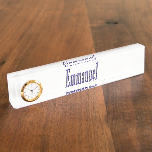 Emmanuel Name Logo Desk Nameplate with Clock