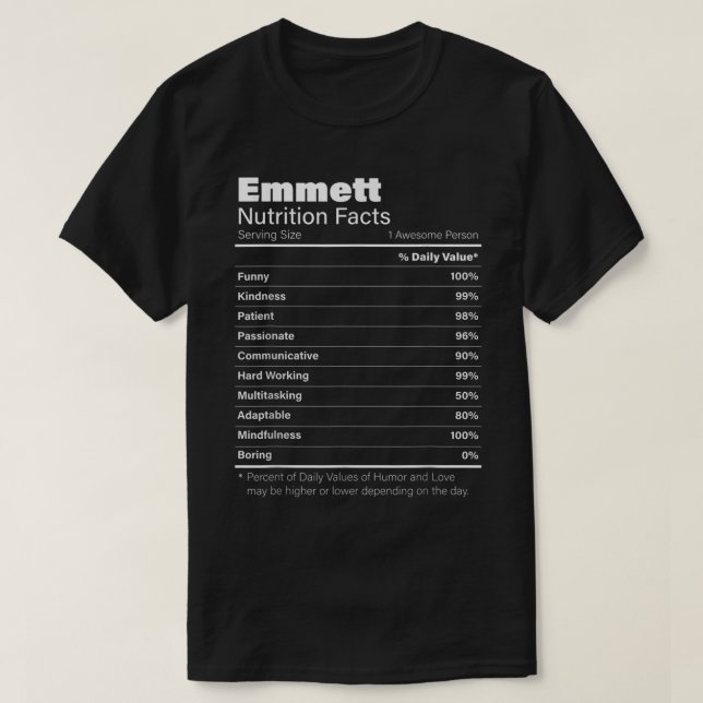 Emmett Nutrition Personalized Name Funny T-Shirt (Design Front)