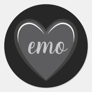 Emo Black and Gray Heart Graphic Classic Round Sticker
