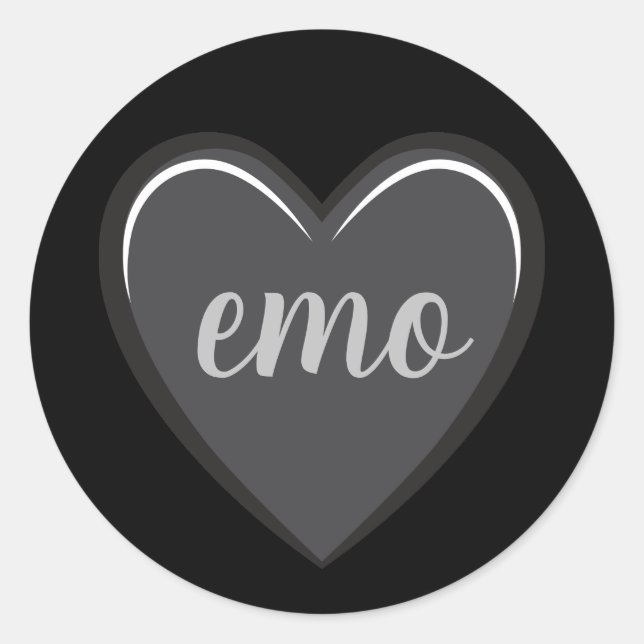 Emo Black and Gray Heart Graphic  Classic Round Sticker (Front)