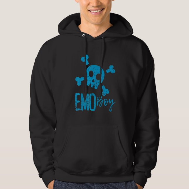 Emo Boy Blue Skull Emo Goth Music Emotional Teens Hoodie (Front)
