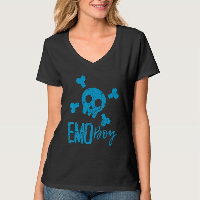 Emo Boy Blue Skull Emo Goth Music Emotional Teens T-Shirt (Front)