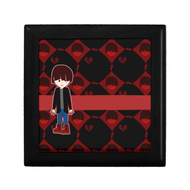 Emo Boy Sad Sack Funny Cartoon Art Gift Box (Front)