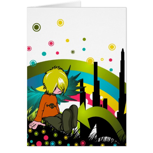 Emo Boy Under Muted Rainbow Cards (Front)