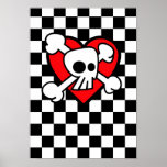 Emo Cartoon Skull Checkers Poster
