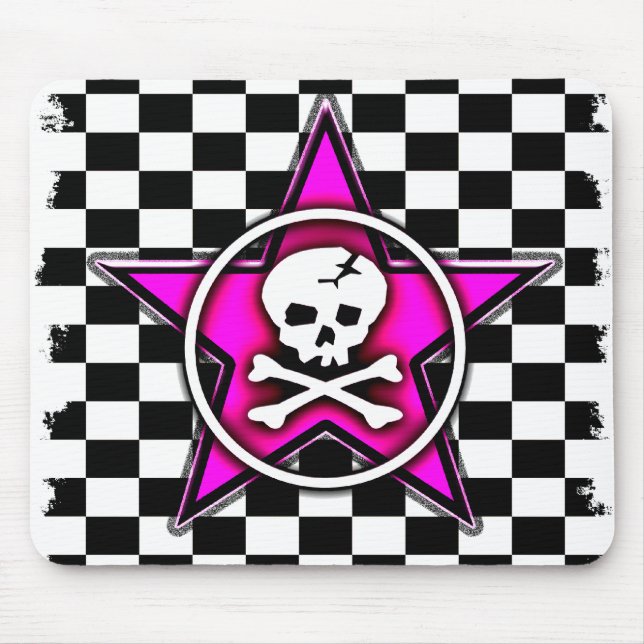 Emo Checkerboard Star & Skull Mouse Pad (Front)