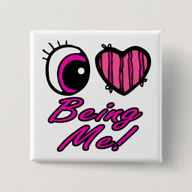 Emo Eye Heart I Love Being Me Pinback Button (Front)