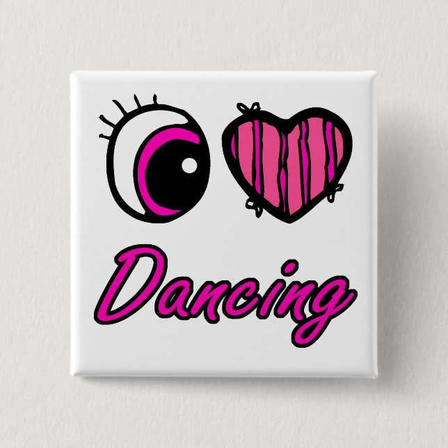 Emo Eye Heart I Love Dancing Pinback Button (Front)