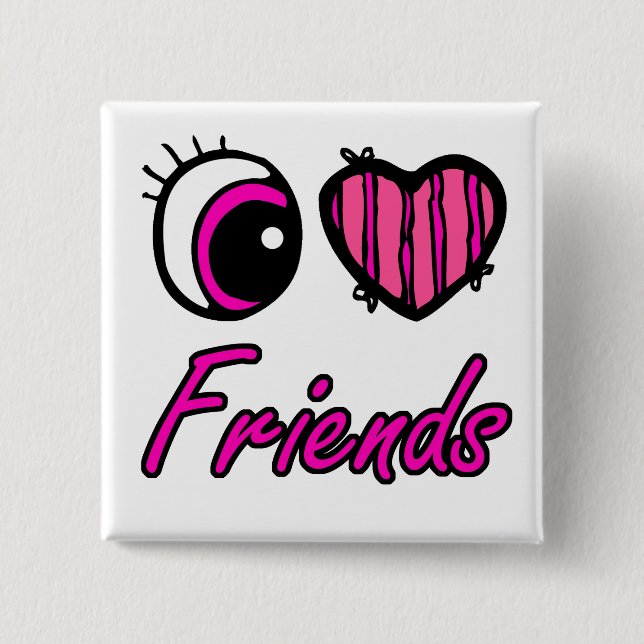 Emo Eye Heart I Love Friends Pinback Button (Front)