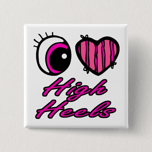 Emo Eye Heart I Love High Heels Button (Front)