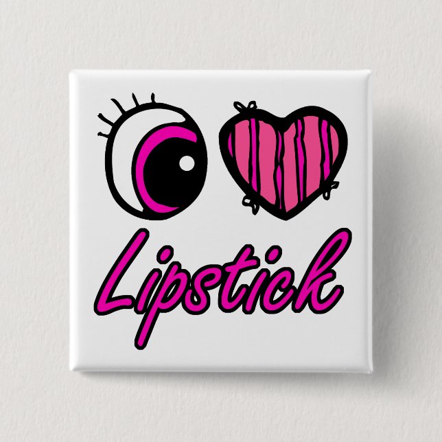 Emo Eye Heart I Love Lipstick Pinback Button (Front)