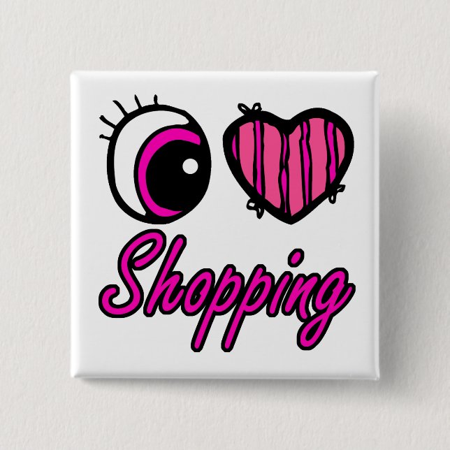 Emo Eye Heart I Love Shopping Button (Front)