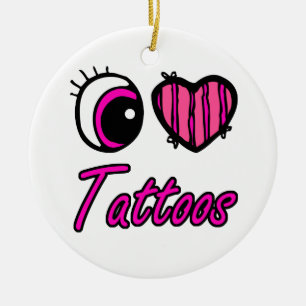 Emo Eye Heart I Love Tattoos Ceramic Ornament