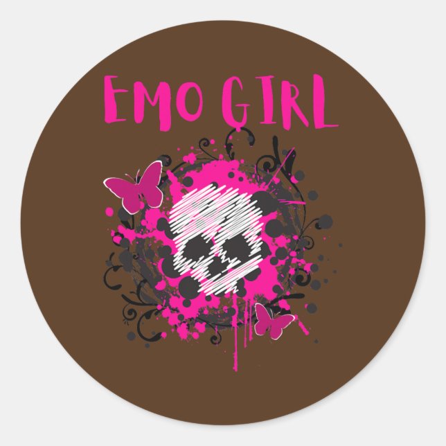 Emo Girl Pink Skull Emo Goth Music Teens Classic Round Sticker (Front)