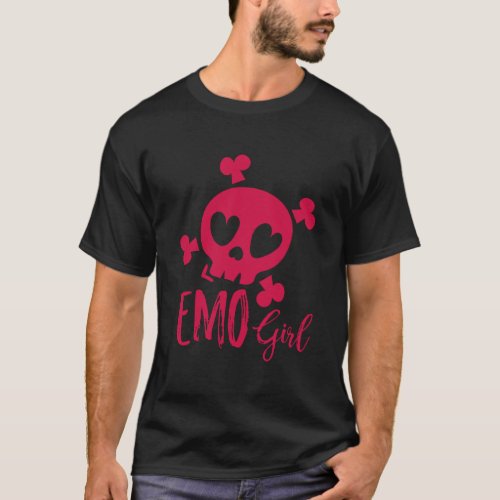 Emo Girl Pink Skull Emotional Goth Teens Music Emo T_Shirt