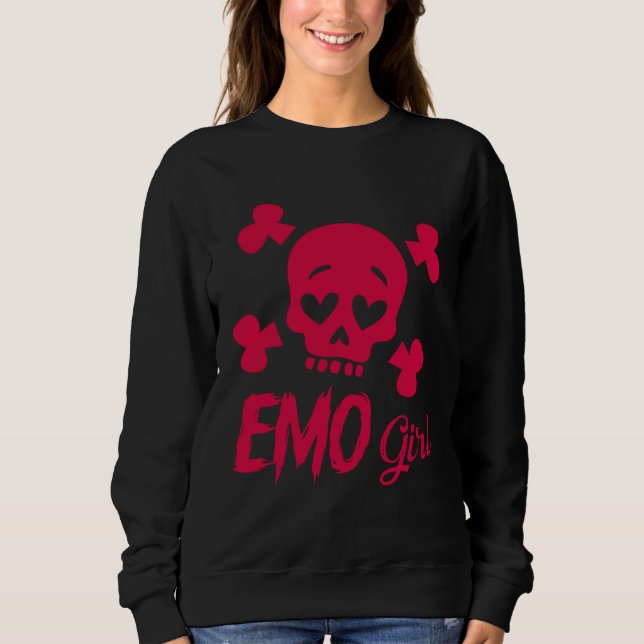 Emo Girl Pink Skull Goth Scene Kid Emo Music 2000s Sweatshirt (Front)