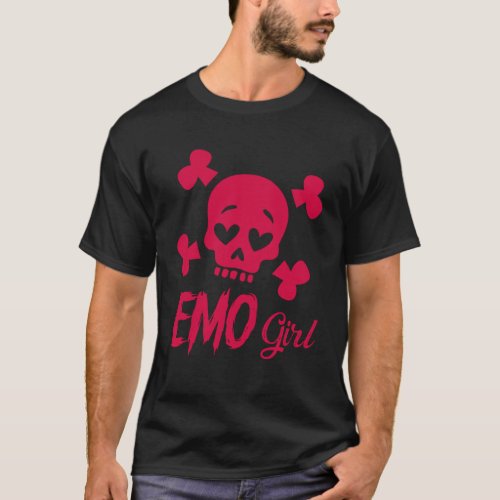 Emo Girl Pink Skull Goth Scene Kid Emo Music 2000s T_Shirt