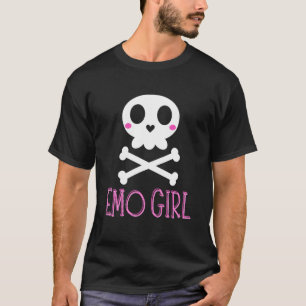 Emo Girl Pink Skull With Bow Tie Emo Goth Emotiona T-Shirt