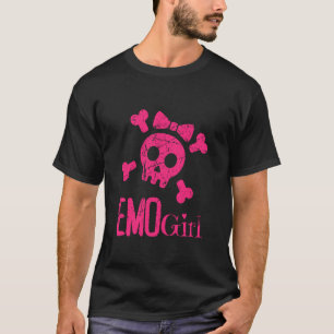 Emo Girl Pink Skull With Bow Tie Emo Goth Emotiona T-Shirt