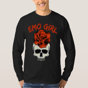 Emo Girl Pink Skull With Rose Emo Goth Emotional T T-Shirt