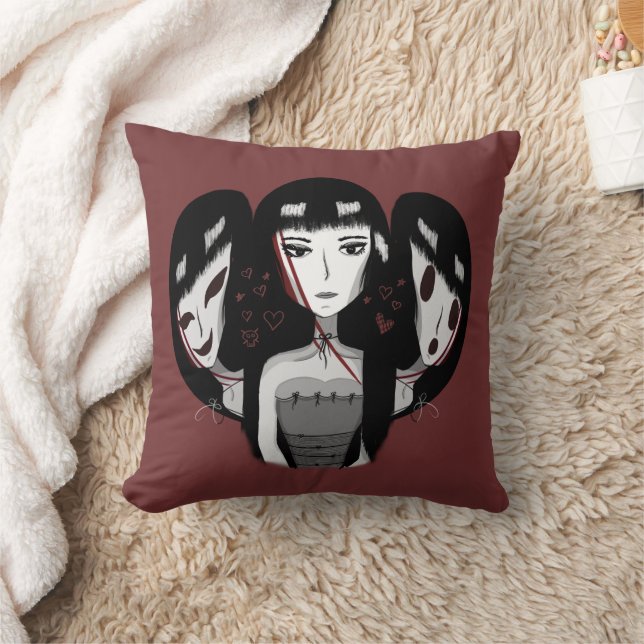 Emo Girls Red Throw Pillow (Blanket)