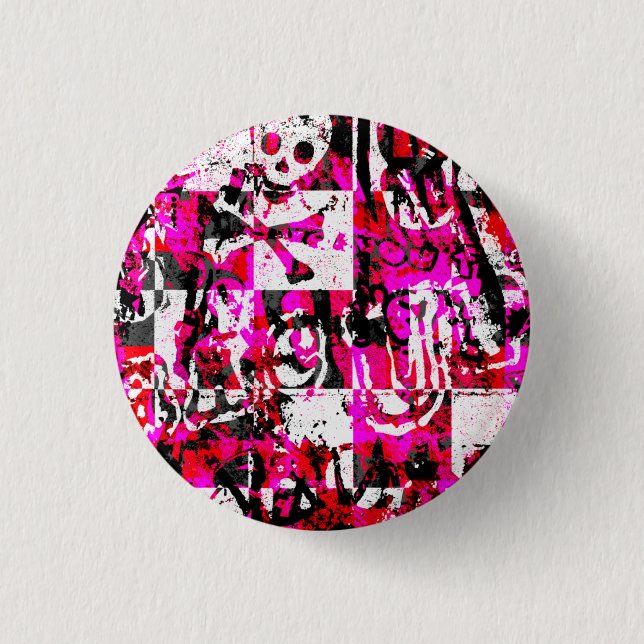 Emo Graffiti Pink Checkers Pinback Button (Front)