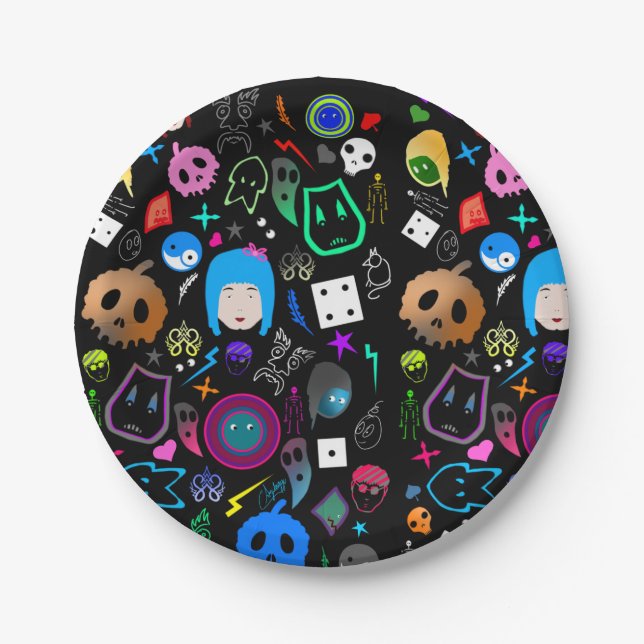 Emo Halloween Pattern Paper Plates (Front)