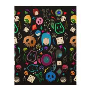 Emo Halloween pattern Wood Wall Art