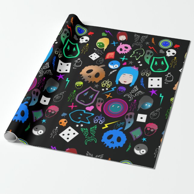 Emo Halloween Pattern Wrapping Paper (Unrolled)
