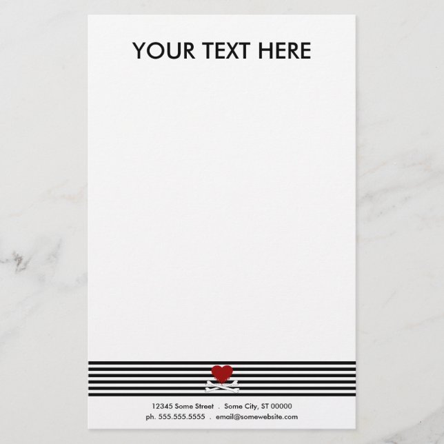 emo heart and crossbones stationery (Front)