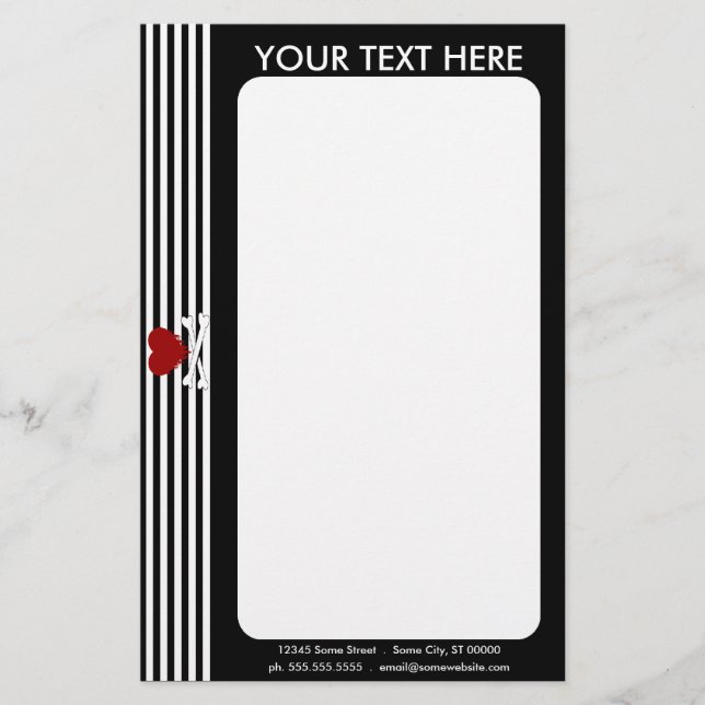 emo heart and crossbones stationery (Front)