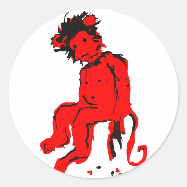 emo monkey ink classic round sticker (Front)