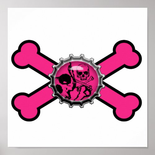 emo pink skull bottlecap pink crossbones poster