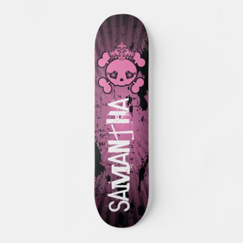 EMO Pink Skull Crossbones Comp Skateboard